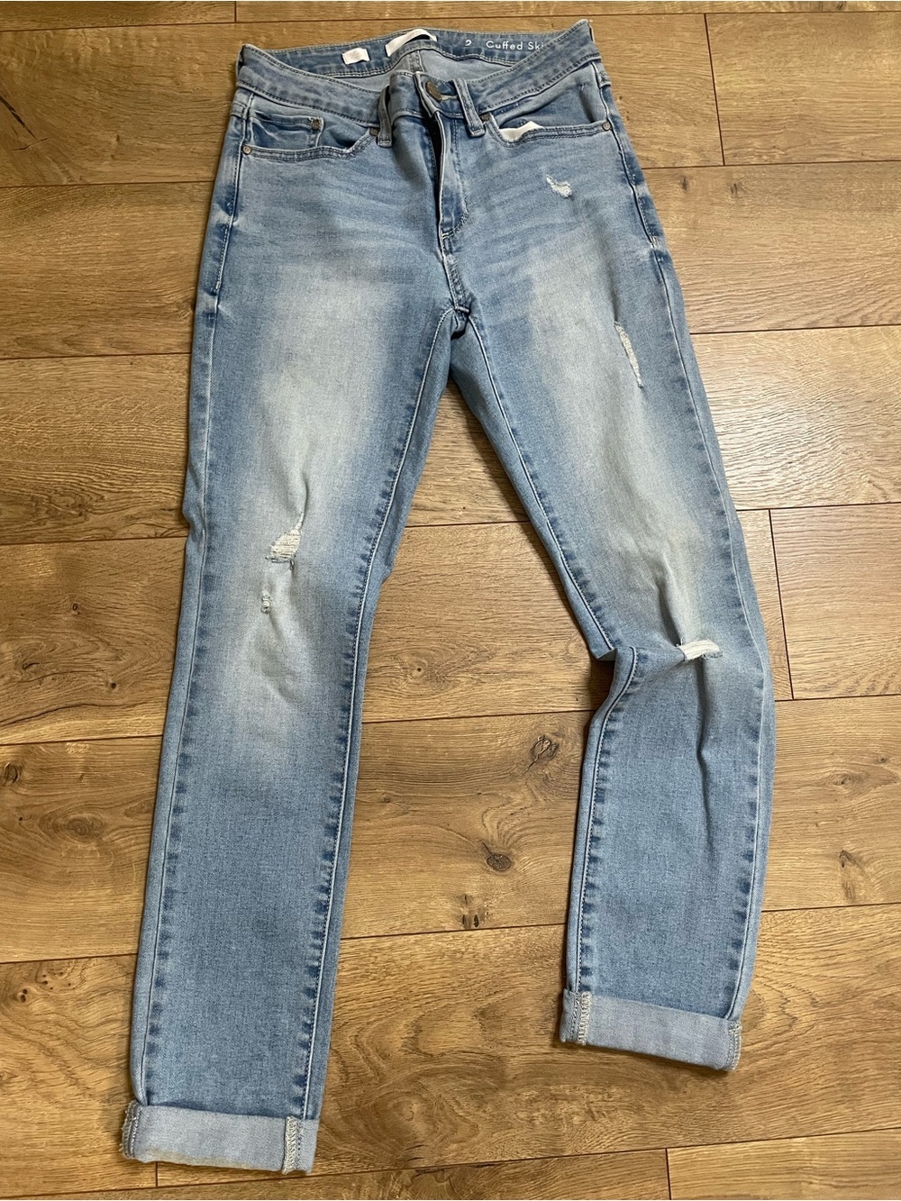 LC Lauren Conrad Light Blue Distressed Cuffed Skinny Ankle Women's Jeans size 2